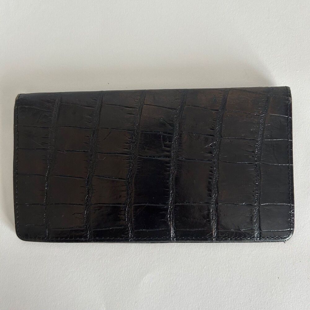 Brighton Womens Black Croc Embossed Leather Bifold Continental Checkbook Wallet